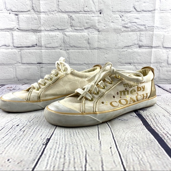 Coach gold and tan sneakers size 7.5